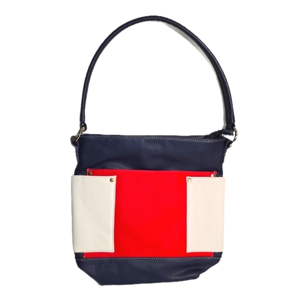 Avon Handbags - Avon Red White and Blue Leather Bag Purse Bonded Leather